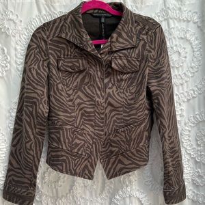 White House Black Market Printed Band Jacket in Outline Zebra Chocolate
